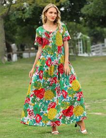 img 3 attached to 🌸 Women's Casual Loose Bohemian Floral Dress with Pockets, Short Sleeve, Long Maxi Summer Beach Swing Dress - EJF