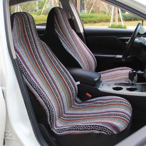 img 3 attached to 🚗 10pc Multi-Color Baja Saddle Blanket Weave Seat Cover Set for Cars & Vans - Universal Fit + Bonus: Steering Wheel Cover!