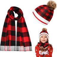 christmas buffalo plaid knit scarf and hat set logo