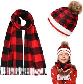 img 4 attached to Christmas Buffalo Plaid Knit Scarf and Hat Set