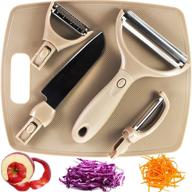 🥕 multifunctional julienne vegetable peeler set of 4 with bonus cutting board - ultra sharp stainless steel blades, comfort handle, dishwasher safe - perfect for potato, carrot, apple, cabbage peeling in kitchen! logo