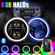 icbeamer 7-inch rgb led headlights bulb with halo angel eye - dot approved, phone app bluetooth control for jeep wrangler 1997-2018 logo