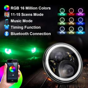 img 3 attached to ICBEAMER 7-inch RGB LED Headlights Bulb with Halo Angel Eye - DOT Approved, Phone APP Bluetooth Control for Jeep Wrangler 1997-2018