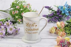 img 1 attached to 👵 Best Grandma Ever Mug - Ideal Grandma Coffee Mug Gift for Birthday, Mother's Day from Granddaughter, Grandson, Grandchildren, Grandkids - 14 Ounce Capacity - Gift Box with Spoon and Mug Mat (Gray)