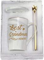 👵 best grandma ever mug - ideal grandma coffee mug gift for birthday, mother's day from granddaughter, grandson, grandchildren, grandkids - 14 ounce capacity - gift box with spoon and mug mat (gray) logo