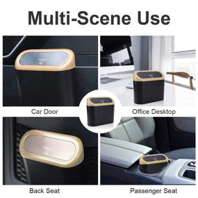 img 2 attached to 🚗 Yellow Small Car Trash Can with Lid - MoharWall Mini Leakproof Vehicle Garbage Bin with Bag for Car, Office, Bedroom, and Home - Automotive Trash Container