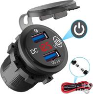 ⚡ fast charging dual usb car charger with on/off touch switch & voltmeter - waterproof socket for car, boat, motorcycle & more logo