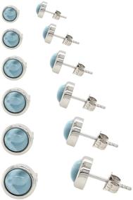 img 1 attached to 💎 Sterling Silver Natural Larimar Round Stud Earrings: Sizes Range from 6mm to 12mm