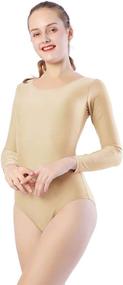 img 4 attached to Aoylisey Women Sleeve Leotard Beige Sports & Fitness and Other Sports