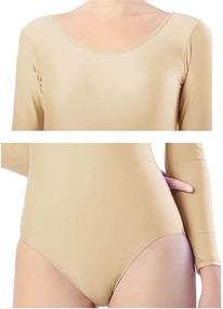 img 1 attached to Aoylisey Women Sleeve Leotard Beige Sports & Fitness and Other Sports