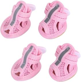 img 4 attached to Stay Pawsitively Stylish and Safe with balacoo 4pcs Dog Mesh Sandals - Breathable Anti-Slip Sneakers for Puppy Teddy! (Pink)