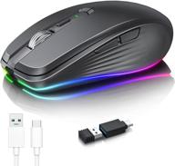 💻 2.4g rgb rechargeable wireless mouse with 4 adjustable dpi (max 3600), quiet ergonomic design and 6 buttons for pc, computer, laptop, chromebook, tablet - compact cordless mice, usb and usb-c adapter included (black) logo