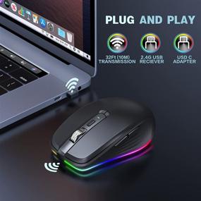 img 2 attached to 💻 2.4G RGB Rechargeable Wireless Mouse with 4 Adjustable DPI (Max 3600), Quiet Ergonomic Design and 6 Buttons for PC, Computer, Laptop, ChromeBook, Tablet - Compact Cordless Mice, USB and USB-C Adapter Included (Black)