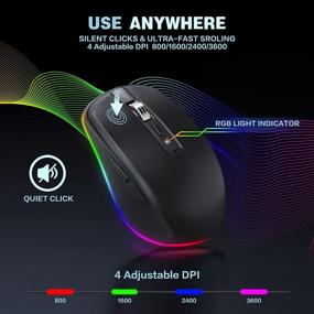 img 3 attached to 💻 2.4G RGB Rechargeable Wireless Mouse with 4 Adjustable DPI (Max 3600), Quiet Ergonomic Design and 6 Buttons for PC, Computer, Laptop, ChromeBook, Tablet - Compact Cordless Mice, USB and USB-C Adapter Included (Black)