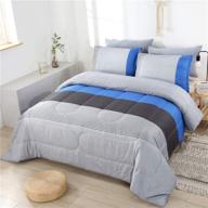 🛏️ perfemet blue and gray patchwork striped comforter set queen size - super soft lightweight down alternative quilt bedding set for teens, boys, girls, men, and women - 3 piece set logo