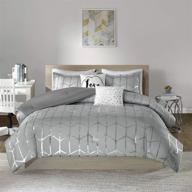 🌧️ stylish and versatile: intelligent design raina comforter set in metallic print, geometric design and modern trendy look - full/queen size, 5 piece set with matching sham and decorative pillow - grey/silver, perfect for all seasons logo