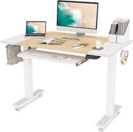 🖥️ fezibo dual motor height adjustable electric standing desk with splice board - full sit stand home office table, 48 x 24 inch, white frame/white and natural top logo