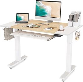 img 3 attached to 🖥️ FEZIBO Dual Motor Height Adjustable Electric Standing Desk with Splice Board - Full Sit Stand Home Office Table, 48 x 24 Inch, White Frame/White and Natural Top