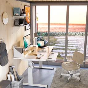 img 1 attached to 🖥️ FEZIBO Dual Motor Height Adjustable Electric Standing Desk with Splice Board - Full Sit Stand Home Office Table, 48 x 24 Inch, White Frame/White and Natural Top