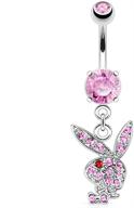 💎 dazzling playboy bunny belly button ring with stunning multi-paved gems logo