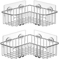 smartake 2-pack corner shower caddy shelf with hooks - sus304 stainless steel storage organizer for bathroom, toilet, kitchen, and dorm - 90 degrees right angle design - silver logo