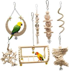 img 4 attached to 🐦 G-HY 7 Pieces of Bird Parrot Chewing Play Toys: All-Natural Swinging Toys for Parakeets, Budgies, Macaws, Conures, Finches & Love Birds