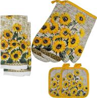 🌻 набор кухонных текстильных изделий fstiko farmhouse sunflower deocr - 6 шт.: кухонные варежки, подставки для горячих кастрюль, кухонные полотенца для приготовления пищи, выпечки, барбекю. логотип