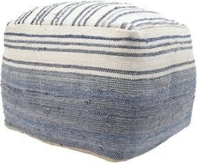 img 4 attached to 🔵 Boho Blue and White Recycled Denim and Chindi Sequined Pouf by Christopher Knight Home - Large Square, Casual