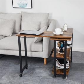 img 1 attached to 🛋️ Convenient Mobile Swivel Sofa Side Table with Storage Shelves - L Shape Rolling Couch Table Desk for Living Room Bedroom- Brown