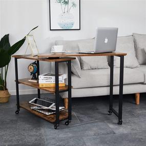 img 3 attached to 🛋️ Convenient Mobile Swivel Sofa Side Table with Storage Shelves - L Shape Rolling Couch Table Desk for Living Room Bedroom- Brown