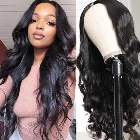 img 4 attached to 💁 Get Beautiful Hair Instantly! UNice Hair U Part Brazilian Virgin Body Wave Wig: Glueless, Sewing-Free Installation for Black Women - 16 inch, 150% Density