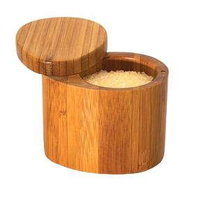 img 1 attached to 🎍 Small Bamboo Salt Box with Swivel Lid - Ideal Bamboo Storage Solution