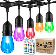 🌟 enhance your outdoor spaces with 2-pack 48ft outdoor rgb string lights - dimmable, shatterproof edison bulbs, 96ft length, perfect for patio, backyard, and christmas party - includes 2 remotes! logo