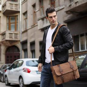 img 3 attached to Stylish Canvas Messenger Bag: Ideal 15.6 Inch Laptop Briefcase for Men with Leather Accents