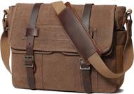 stylish canvas messenger bag: ideal 15.6 inch laptop briefcase for men with leather accents logo