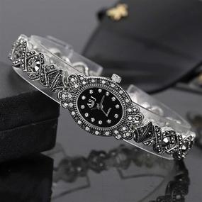 img 3 attached to ⌚ Women's Rhinestone Oval Dial Stainless Steel Strap Watch - Black Gothic Retro Bracelet Style