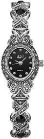 img 4 attached to ⌚ Women's Rhinestone Oval Dial Stainless Steel Strap Watch - Black Gothic Retro Bracelet Style