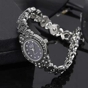 img 2 attached to ⌚ Women's Rhinestone Oval Dial Stainless Steel Strap Watch - Black Gothic Retro Bracelet Style