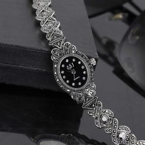 img 1 attached to ⌚ Women's Rhinestone Oval Dial Stainless Steel Strap Watch - Black Gothic Retro Bracelet Style