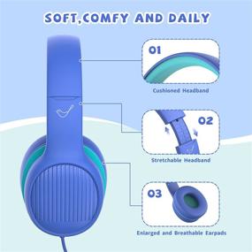img 1 attached to 🎧 vinamass E66V Kids Over Ear Wired Headphones - 85dB Volume Limit, Audio Sharing, Retractable & Foldable Headband for Boys and Girls - Ideal for School and Travel (Blue)