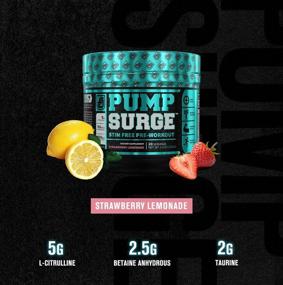 img 2 attached to 🍓 Caffeine-Free PUMPSURGE Pump & Nootropic Pre Workout Supplement - Non-Stimulant Preworkout Powder & Nitric Oxide Booster - 20 Servings, Strawberry Lemonade Flavor with Enhanced SEO