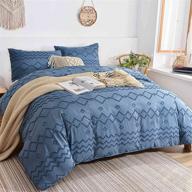 🛏️ nanko tufted duvet cover king size: boho textured embroidery microfiber bedding set in solid blue (104x90) logo
