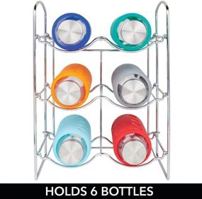 img 2 attached to mDesign Metal Free-Standing Water Sports Bottle and Wine Rack Holder Stand - Chrome, 3 Tiers, Collapsible - Organize and Store 6 Bottles in Kitchen, Pantry, or Cabinet Countertops