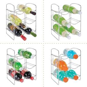 img 1 attached to mDesign Metal Free-Standing Water Sports Bottle and Wine Rack Holder Stand - Chrome, 3 Tiers, Collapsible - Organize and Store 6 Bottles in Kitchen, Pantry, or Cabinet Countertops