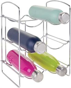 img 4 attached to mDesign Metal Free-Standing Water Sports Bottle and Wine Rack Holder Stand - Chrome, 3 Tiers, Collapsible - Organize and Store 6 Bottles in Kitchen, Pantry, or Cabinet Countertops