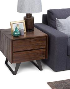 img 1 attached to 🏮 SimpliHome Lowry 22 inch Solid Acacia Wood and Metal Industrial End Table with Storage and 2 Drawers - Charcoal Brown Distressed Finish for Living Room and Bedroom