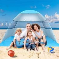 wilwolfer beach tent pop up sun shelter with canopy shade - portable uv protection, easy setup, windproof & stable for 3 or 4 person outdoor activities (blue) - includes carry bag логотип