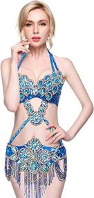 img 4 attached to 👑 ROYAL SMEELA Tribal Belly Dance Costume for Women - Rhinestone Bra Top with Sequin Belt Set, Perfect for Carnival Outfit