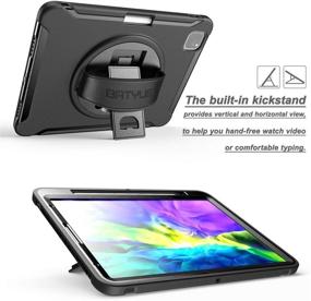 img 2 attached to 📱 BATYUE iPad Pro 11 Case 2020 & 2018 + Air 4th Generation Case - Complete Protection with Screen Protector, Swivel Stand, Hand Strap - Black