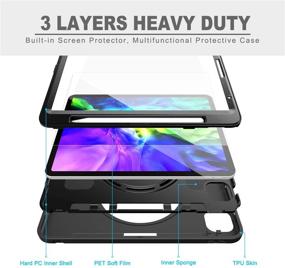 img 1 attached to 📱 BATYUE iPad Pro 11 Case 2020 & 2018 + Air 4th Generation Case - Complete Protection with Screen Protector, Swivel Stand, Hand Strap - Black